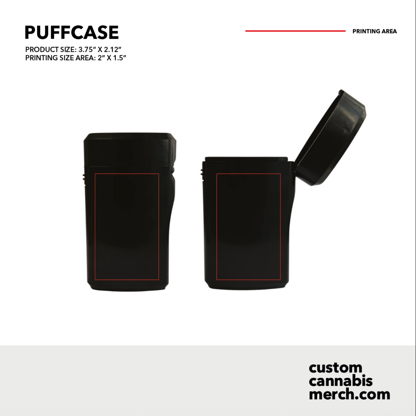 Dieline mockup for custom black joint case showing front and open lid