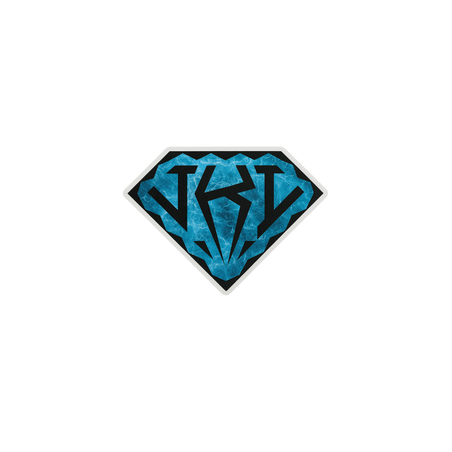 Custom die-cut sticker in blue diamond shape with graffiti-style design, 3 inch