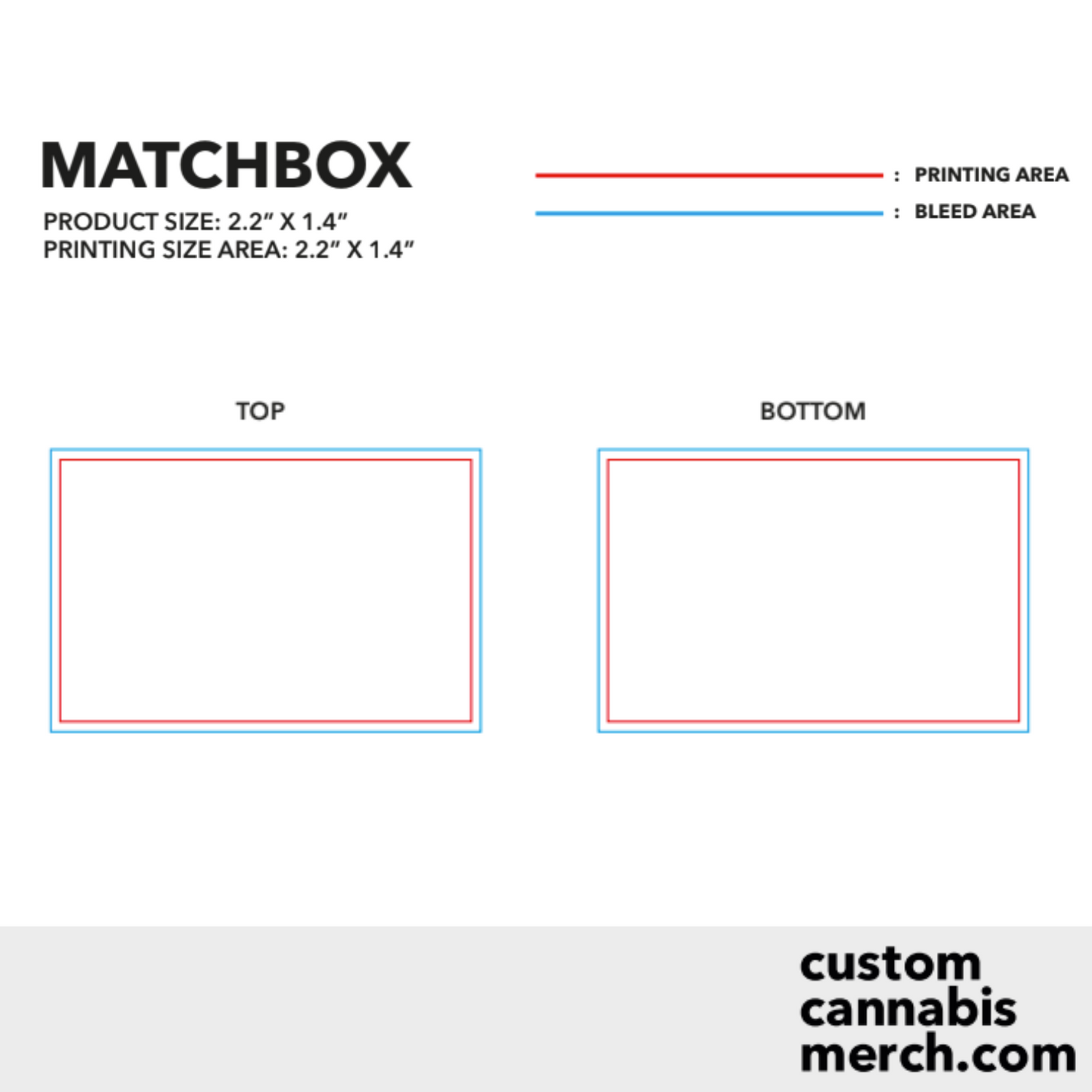 Custom matchbox dyeline template with print areas for front and back design