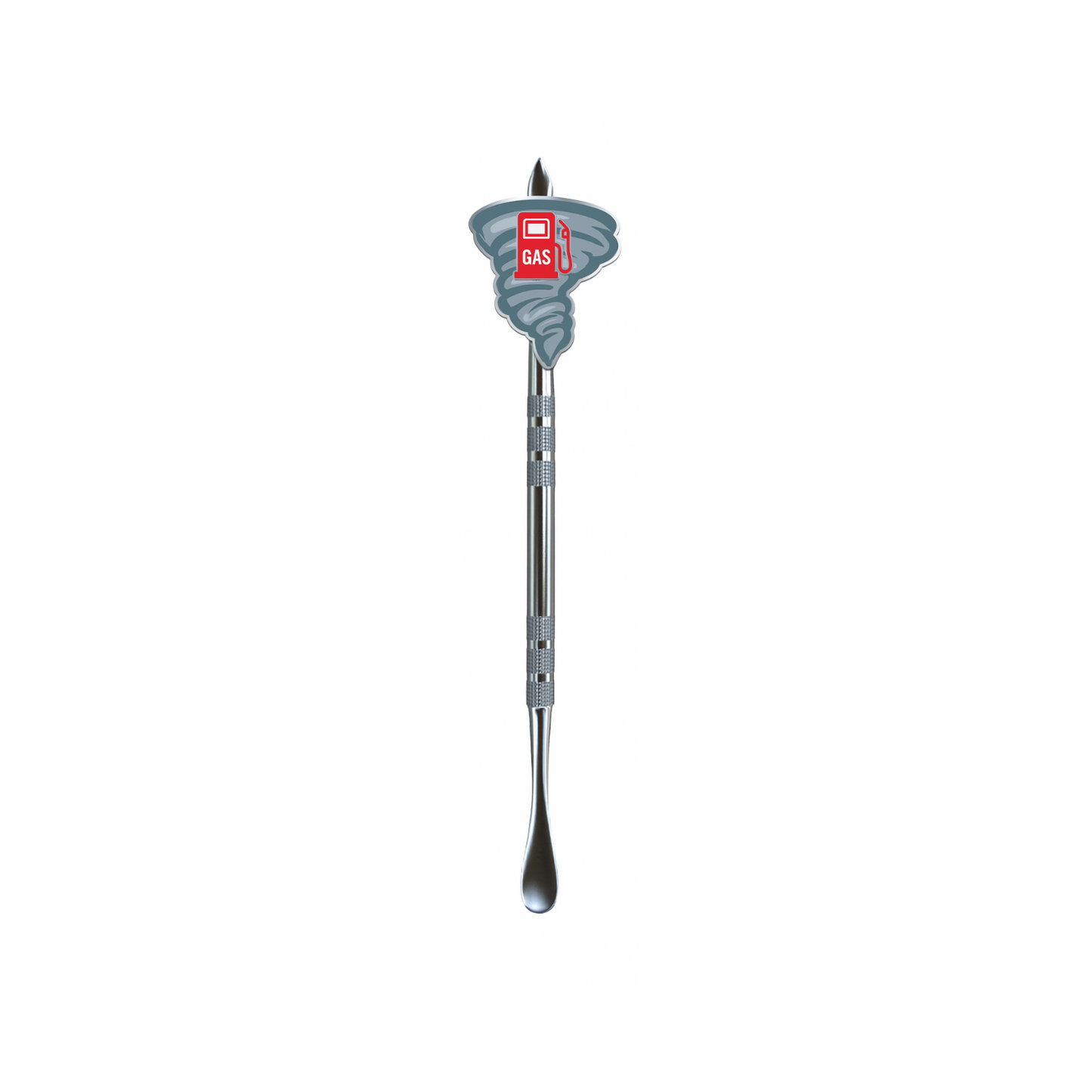 Custom shaped dab tool with gray and red shield topper, ideal for concentrates