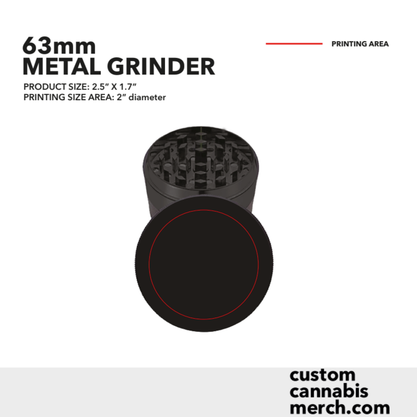 Dieline template for custom printing or engraving on 63mm metal grinder lid