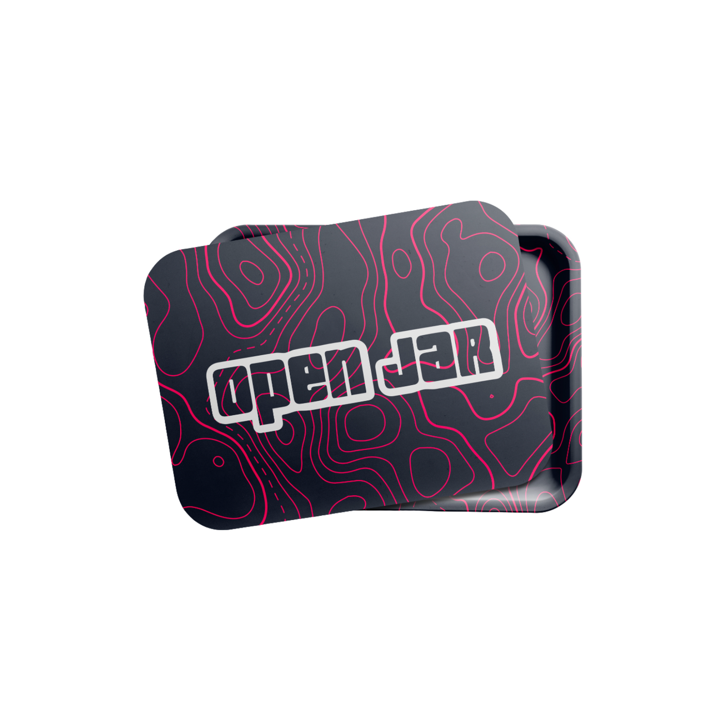 Sleek black metal rolling tray with neon grid custom design and matching lid