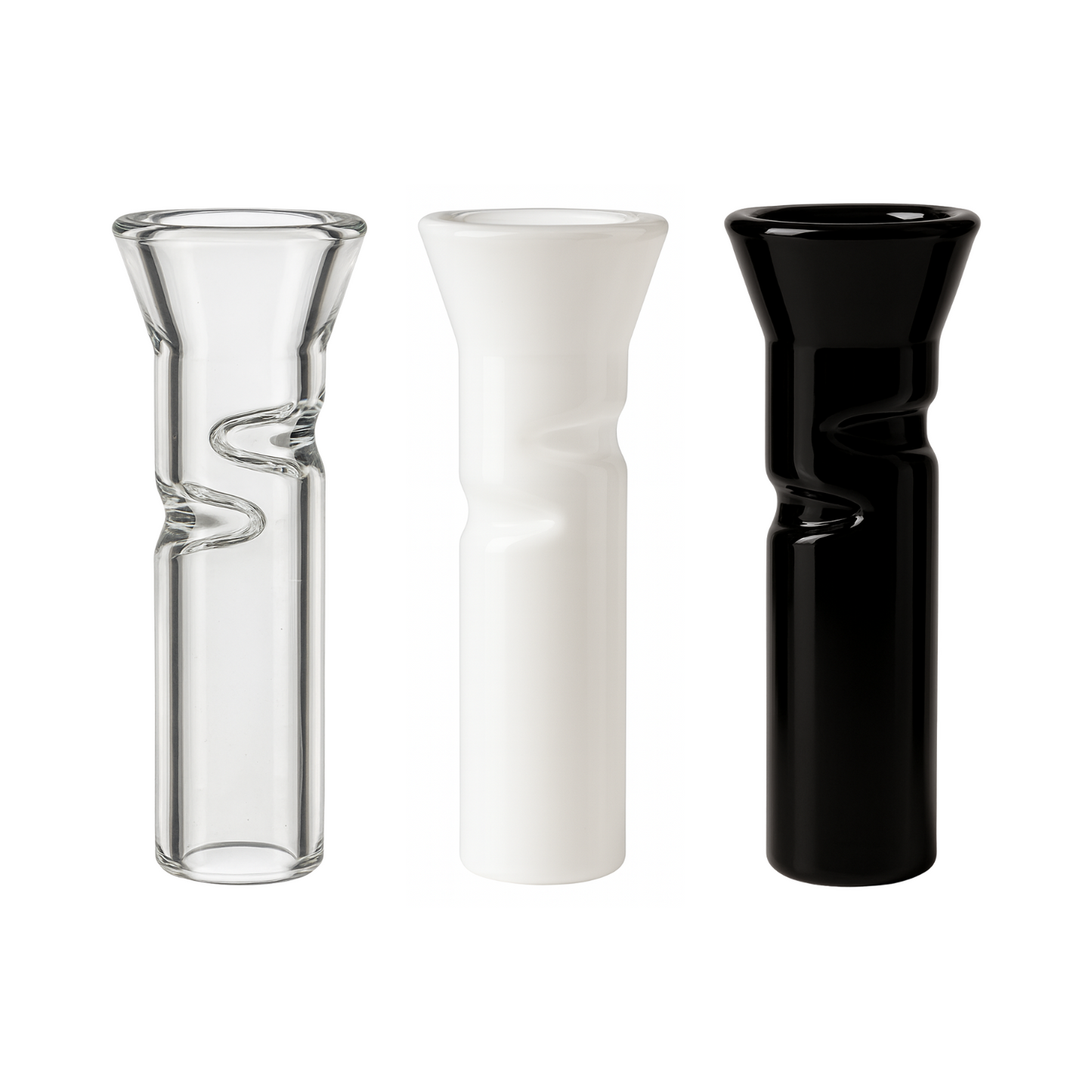 clear, white and black glass joint tips with flat mouthpieces
