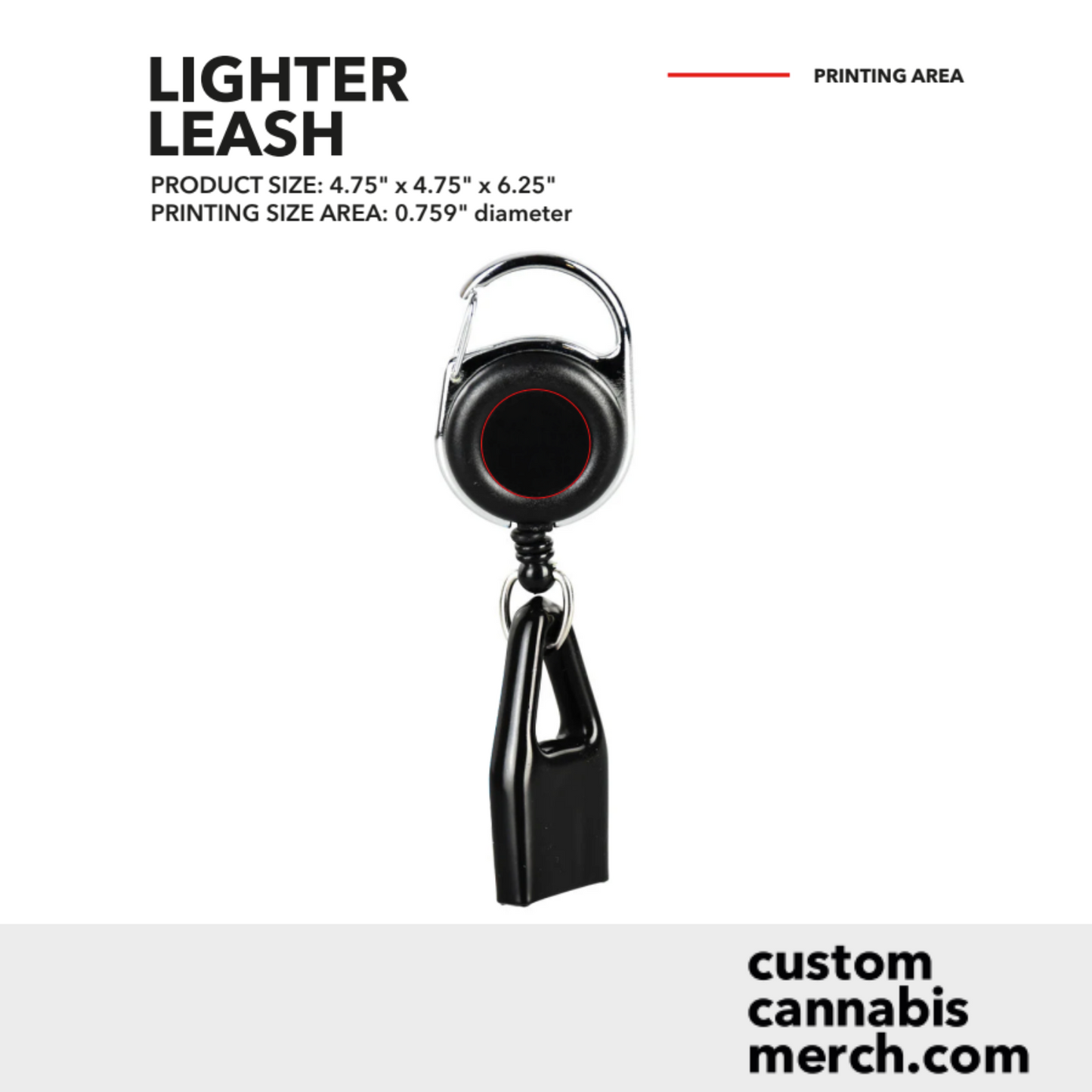 Template showing print area for custom logo placement on retractable lighter leash
