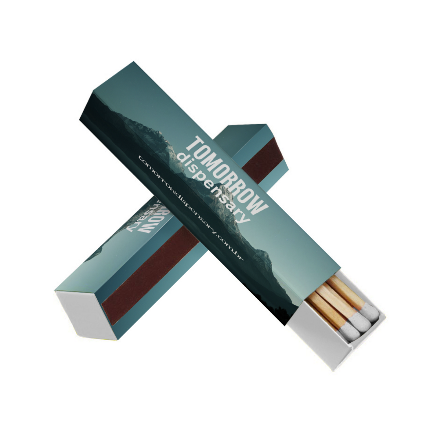 matches in lipstick style box with mountain artwork