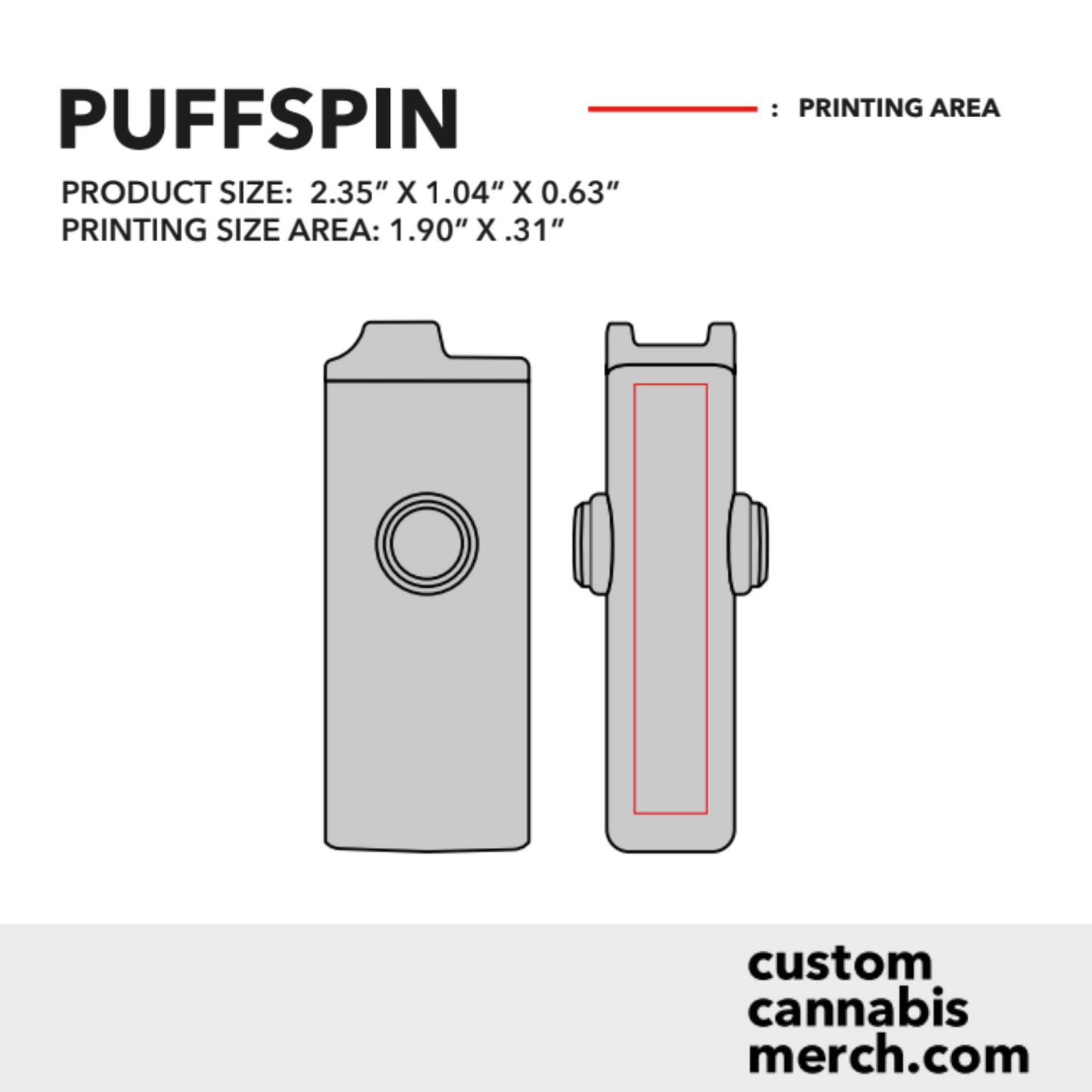 Puffspin lighter fidget spinner template showing print areas for custom design