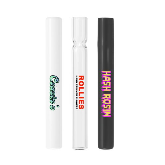 Custom 4 inch glass chillums in clear, black, and white