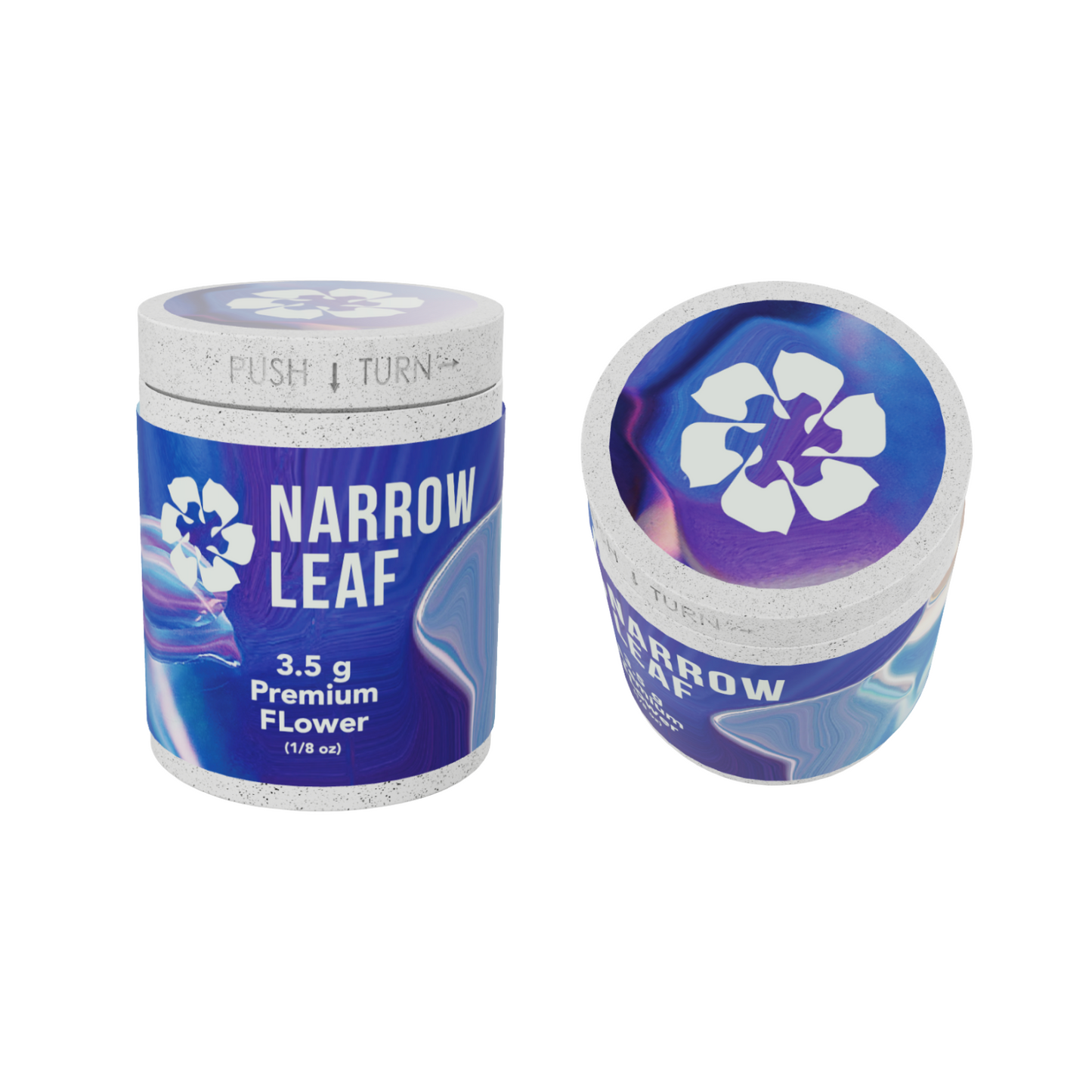 Blue labeled 4 oz hemp jar with matching airtight child-resistant lid, shown front and top