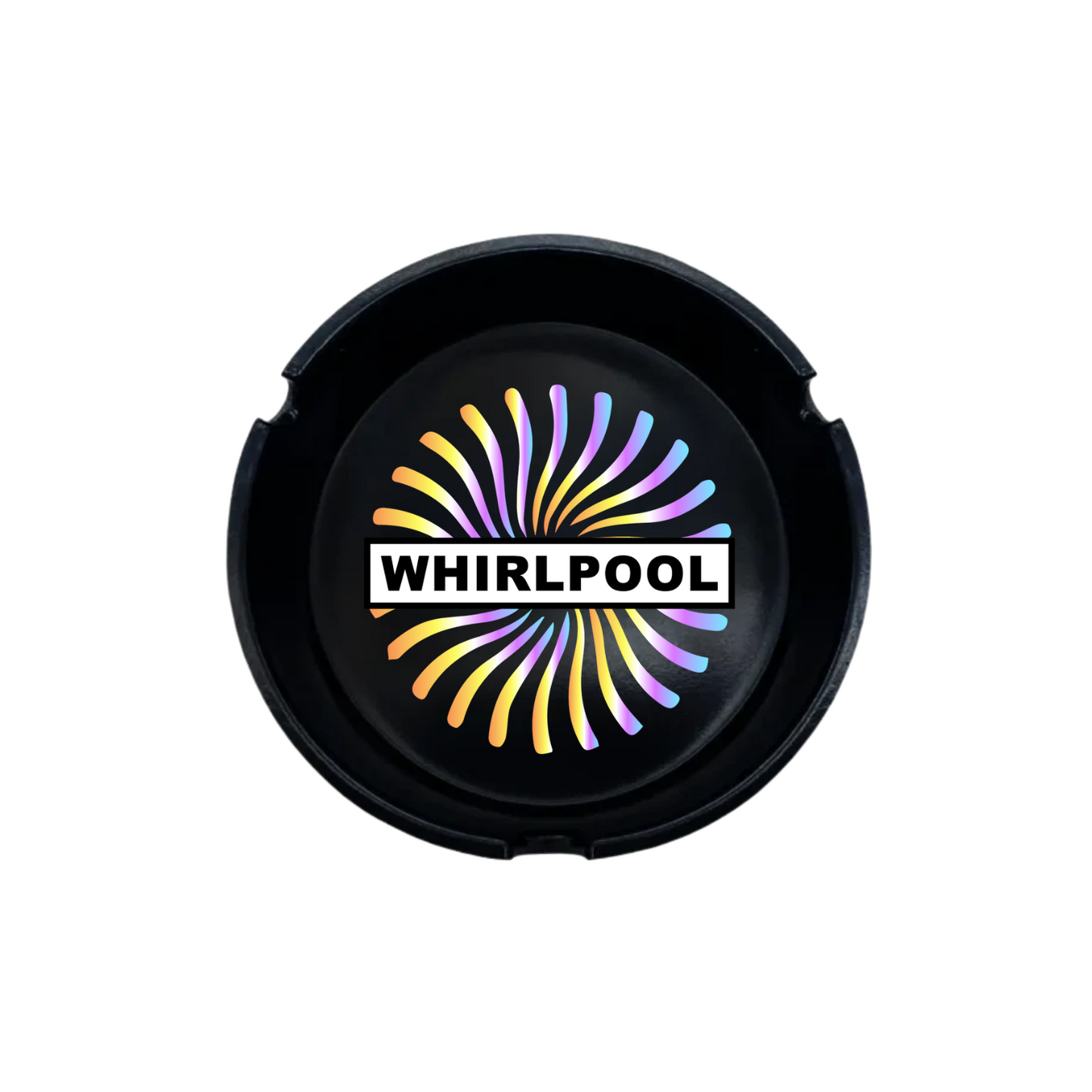Round black ashtray with customized full color center logo print