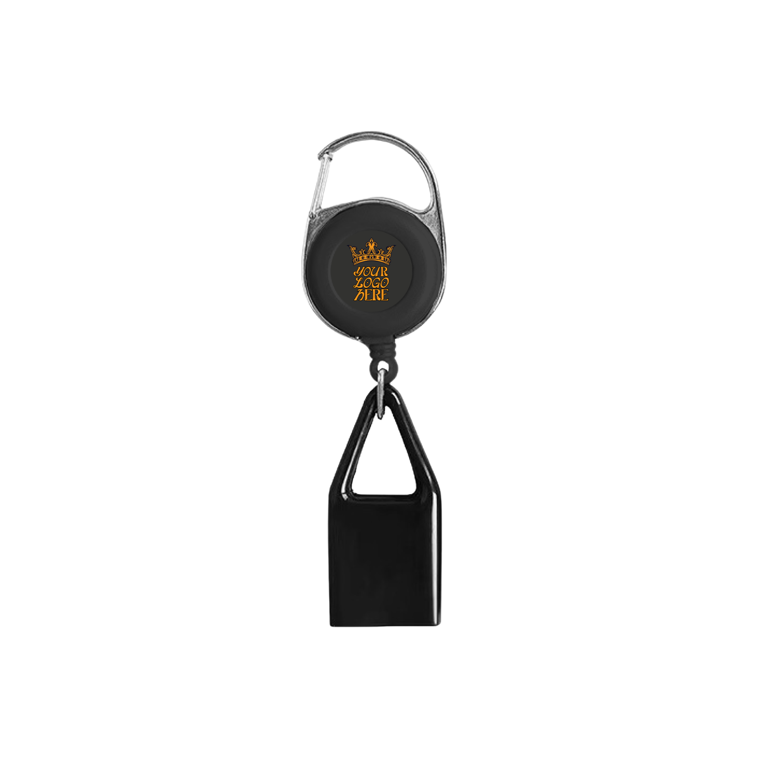 Black retractable lighter leash with full-color custom logo and belt clip