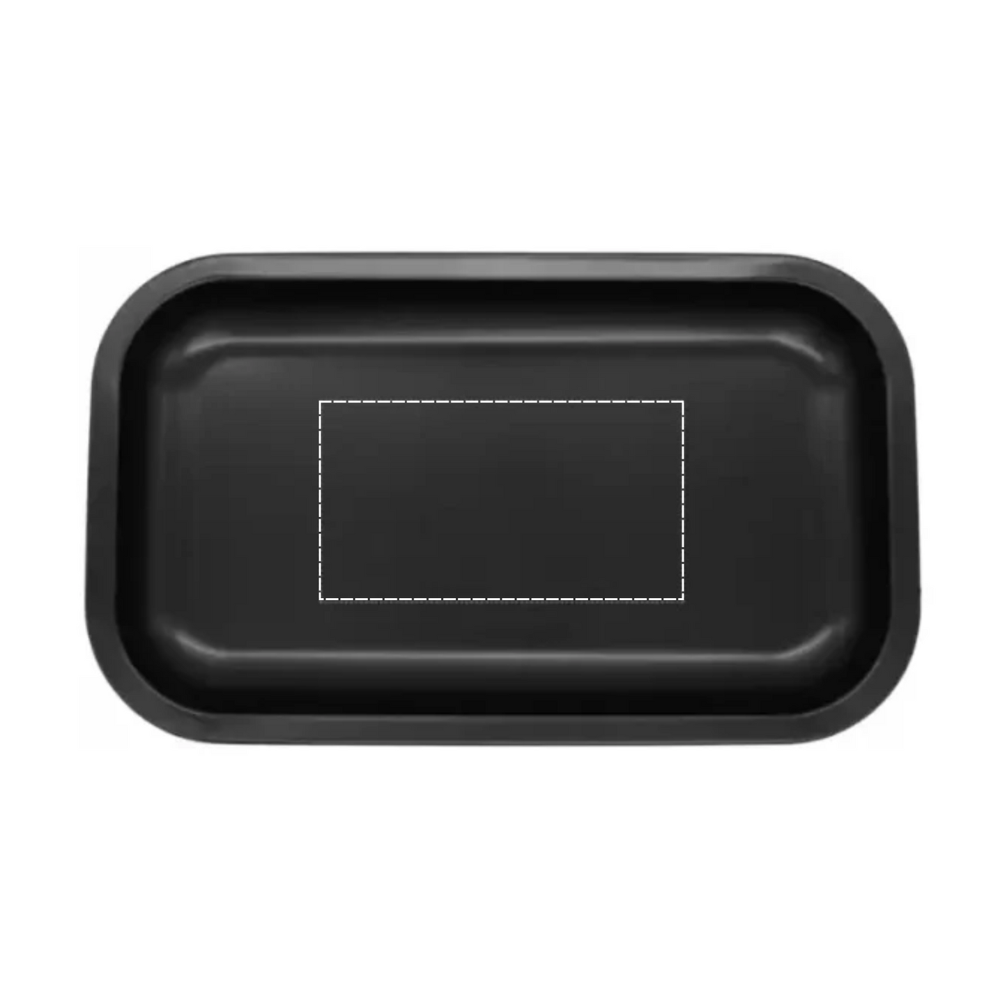 Medium black rolling tray showing custom print area for design layout