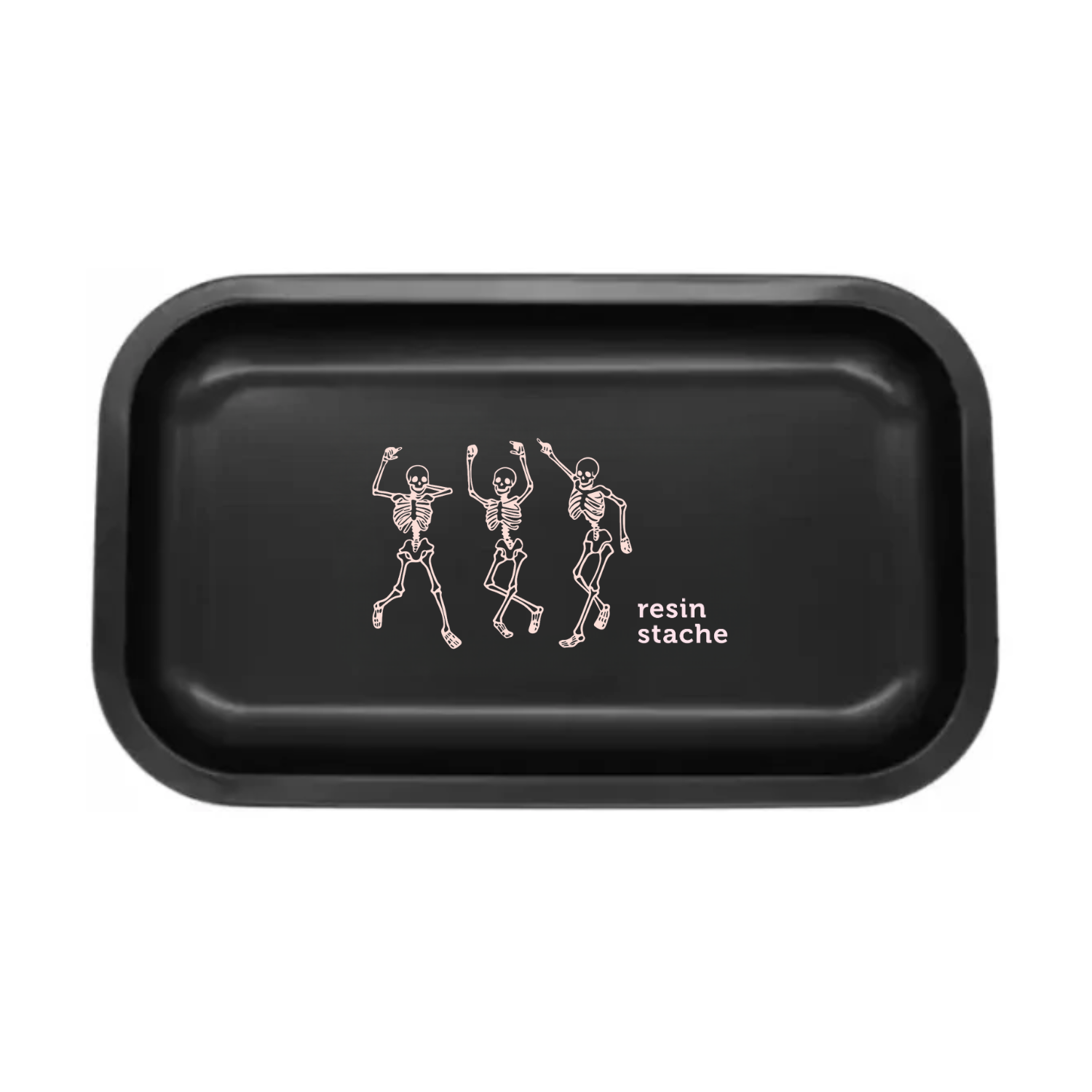 Medium black metal rolling tray with illustrated full-print design