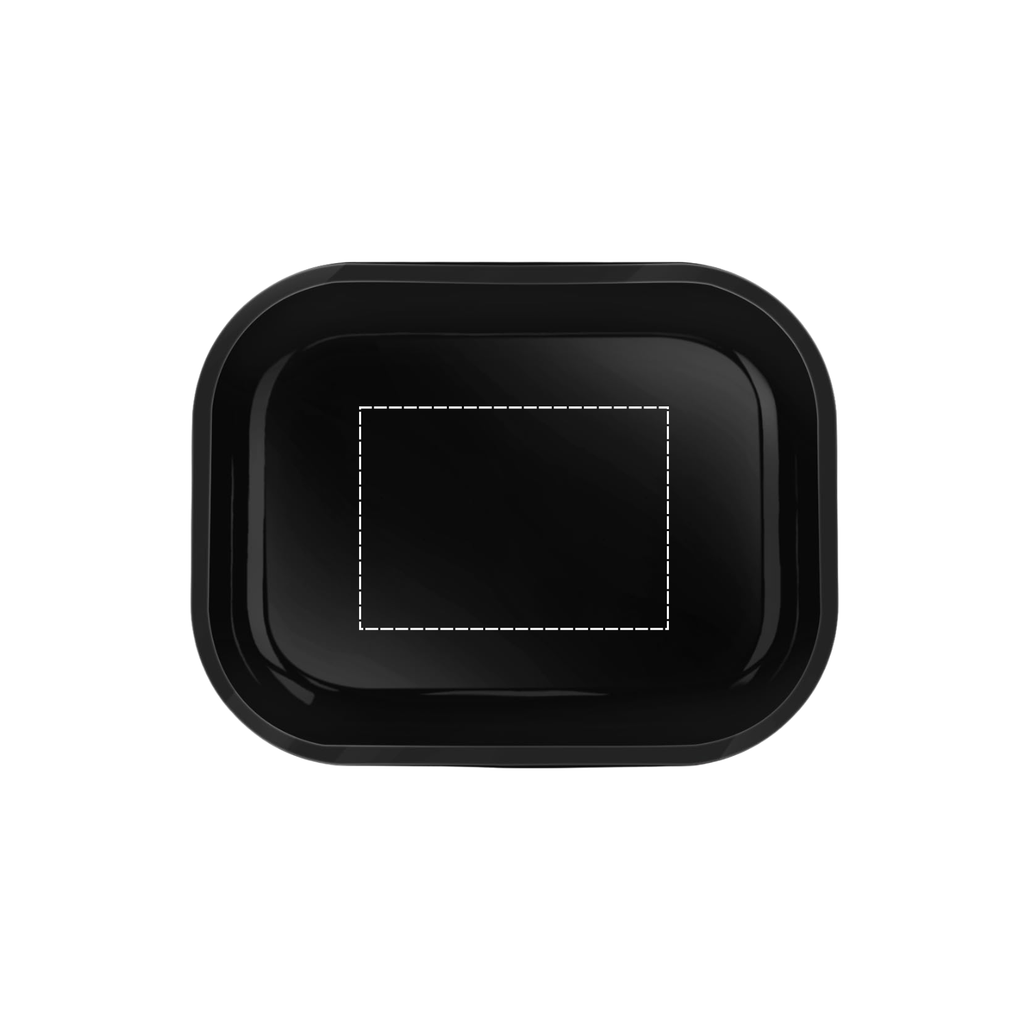 Black rolling tray showing print area outline for custom artwork placement