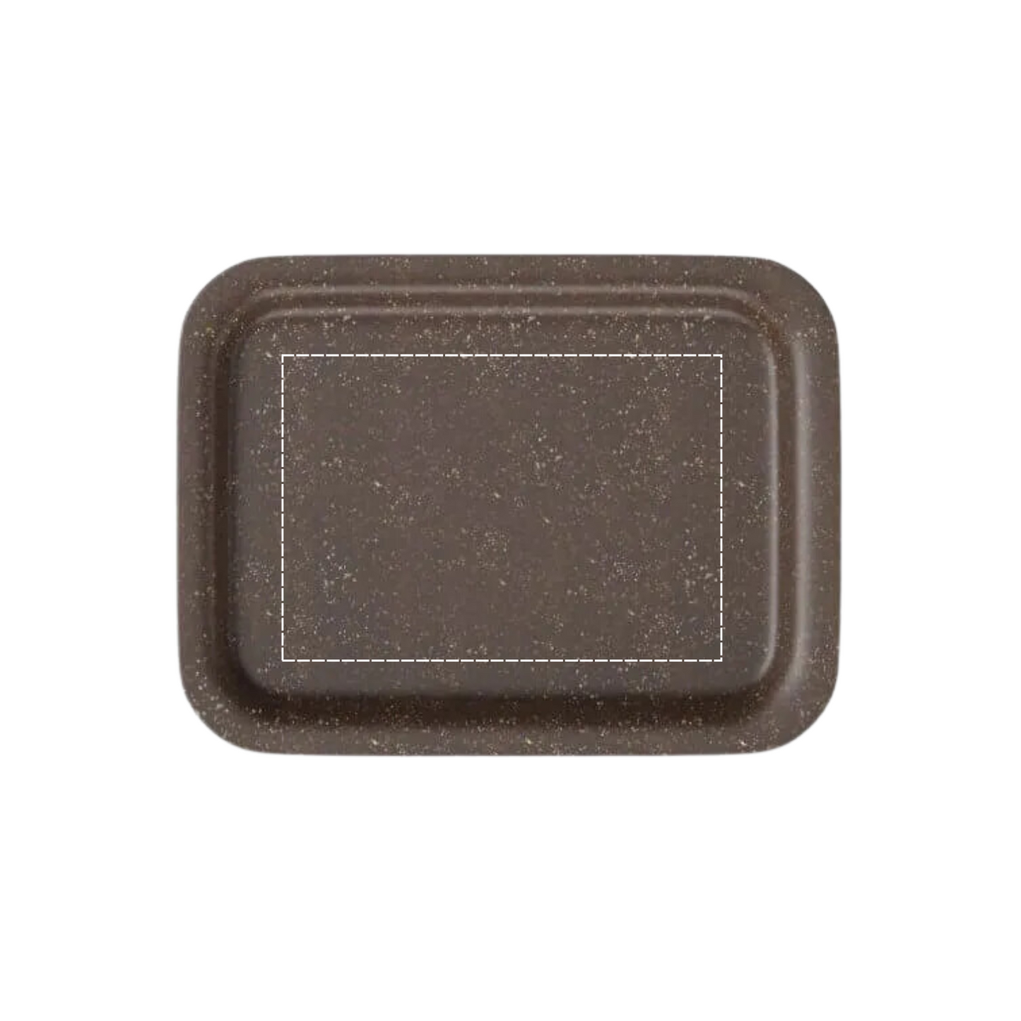 Brown biodegradable hemp tray with printable area marked for custom artwork