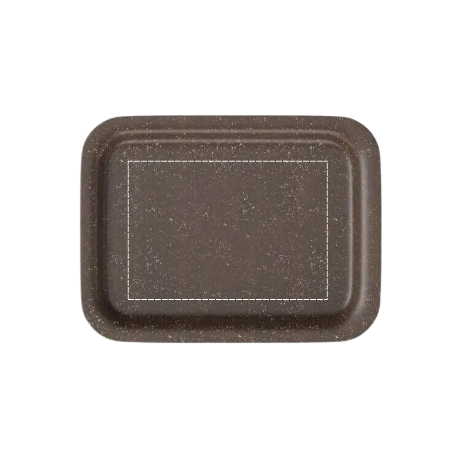 Brown biodegradable hemp tray with printable area marked for custom artwork