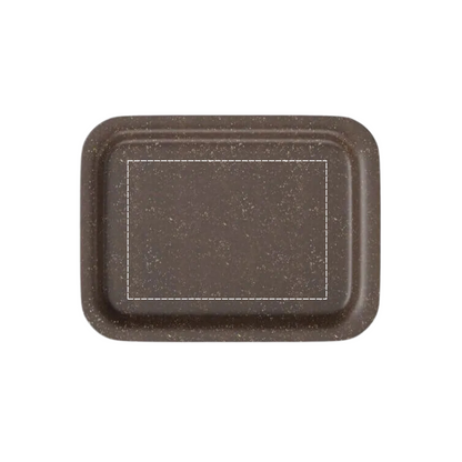 Brown biodegradable hemp tray with printable area marked for custom artwork