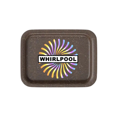 Brown eco-friendly hemp rolling tray with centered full-color branding