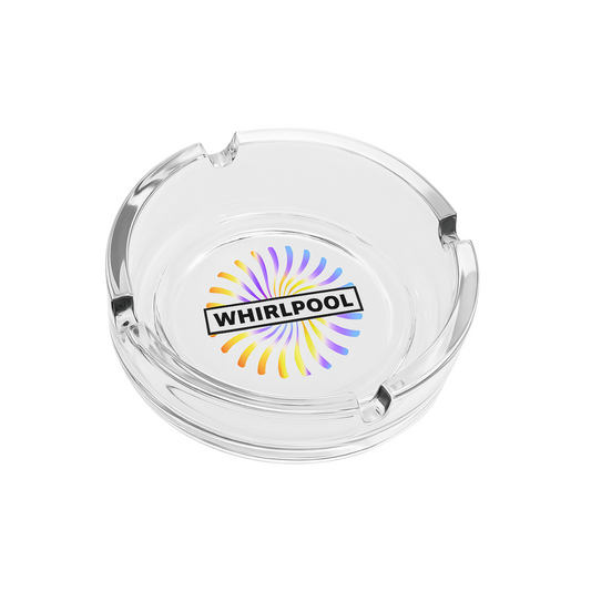 Custom clear glass ashtray with bright full-color printed design