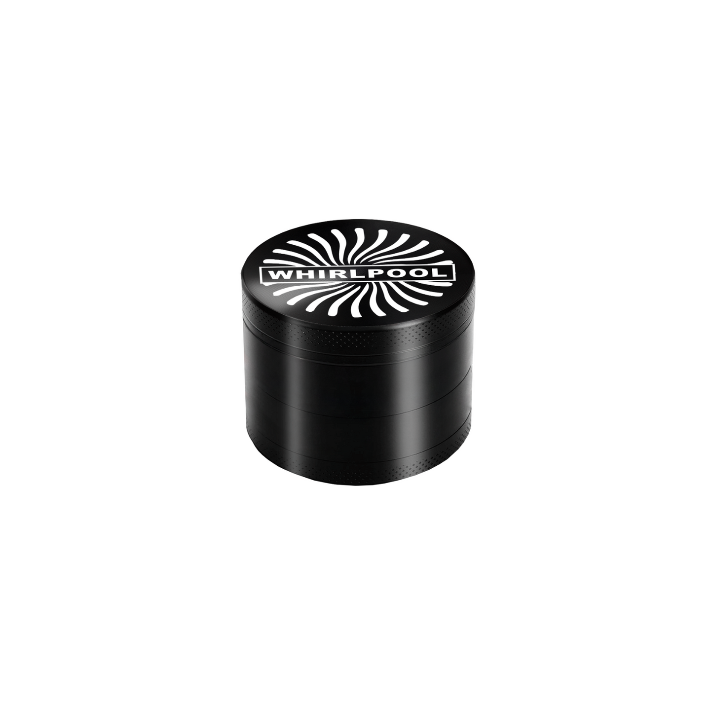 Black 40mm custom 4-piece metal herb grinder with sleek finish, perfect for custom logo branding and merch store products.