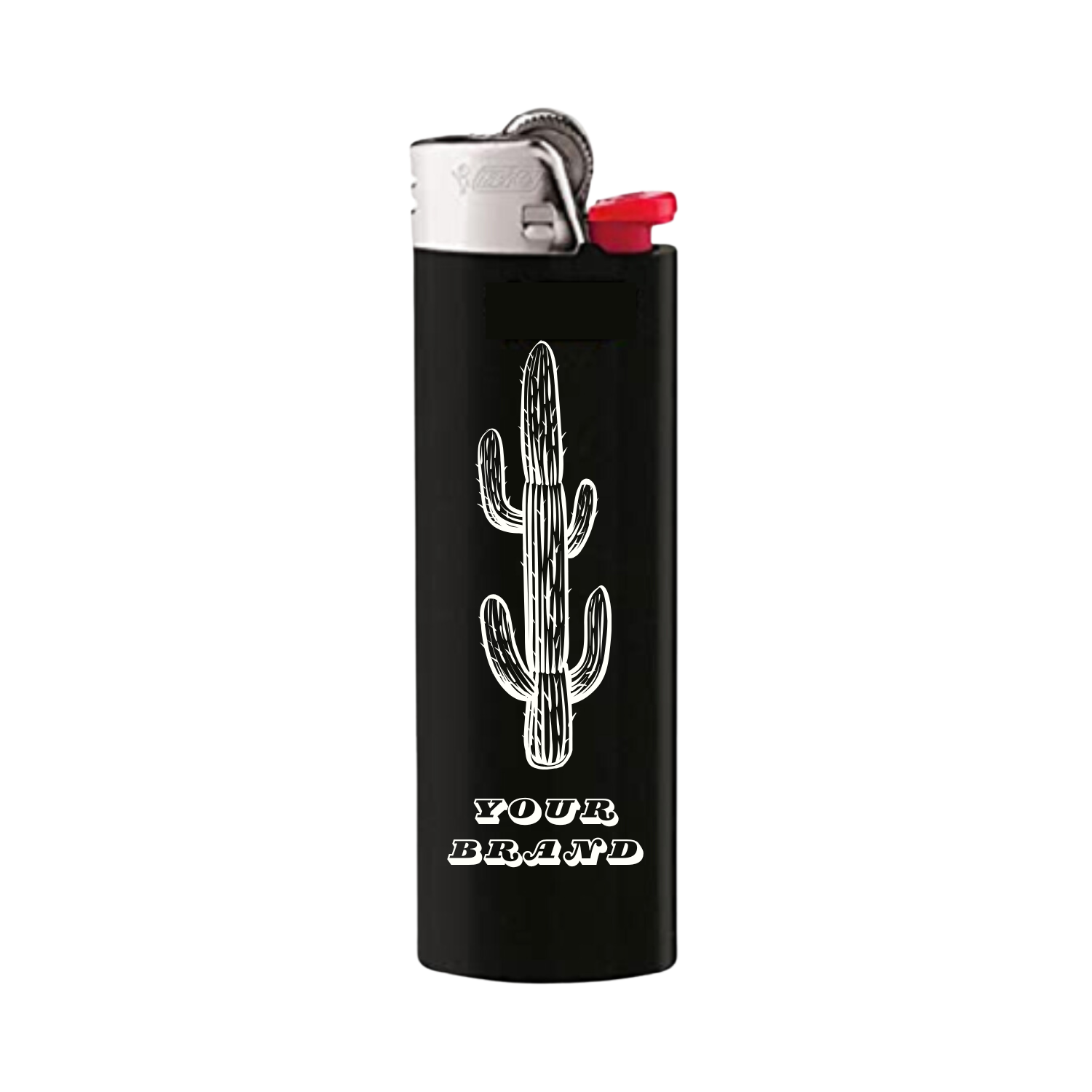 Custom black Bic lighter featuring detailed white graphic design