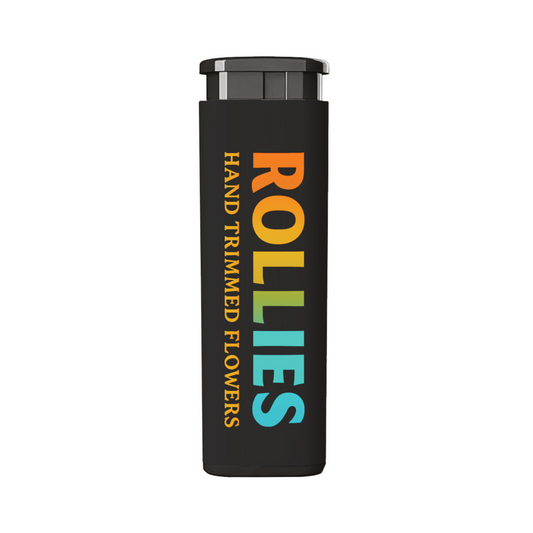 Black MK jet lighter with bold vertical full-color custom logo