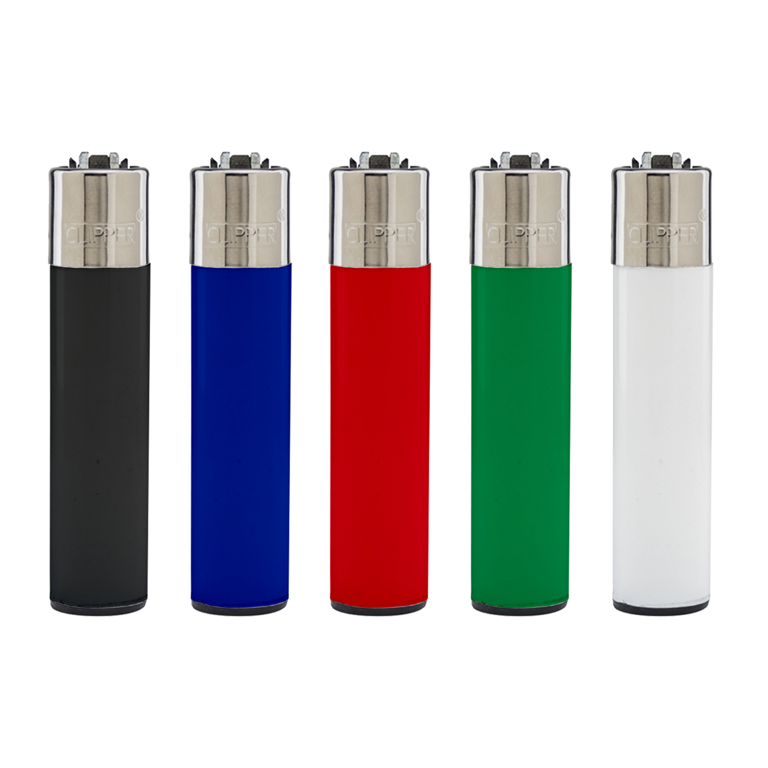 Custom Clipper lighters in assorted colors, showing off full-color print capabilities for dispensaries and cannabis companies