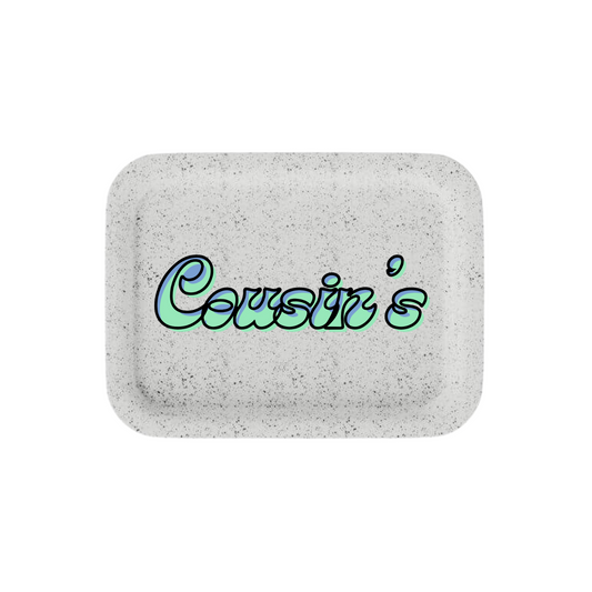 White biodegradable hemp rolling tray with custom full-color logo design