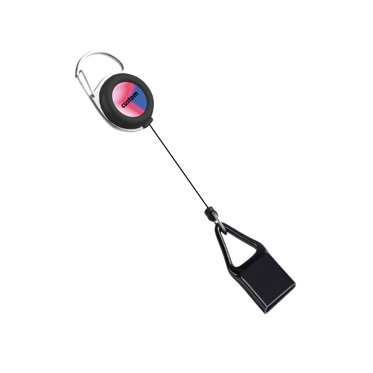 Custom retractable lighter leash extended with attached Bic lighter and full-color printed logo