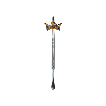 Custom dab tool featuring metallic crown-shaped topper and stainless steel grip