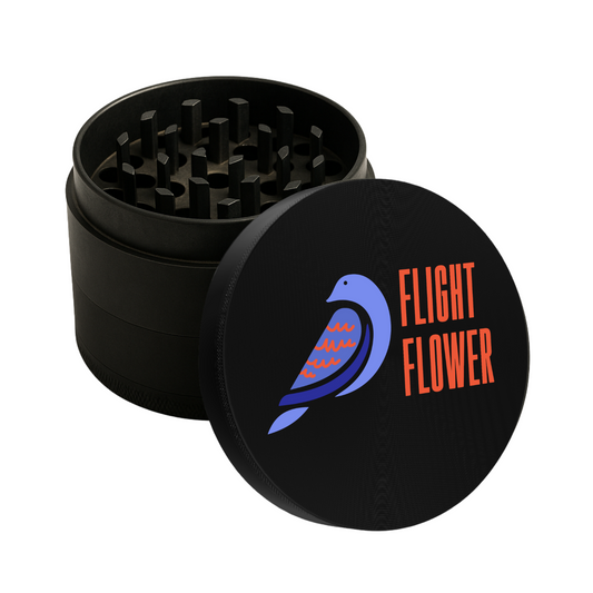 Black 63mm custom metal grinder with full color printed logo on magnetic lid