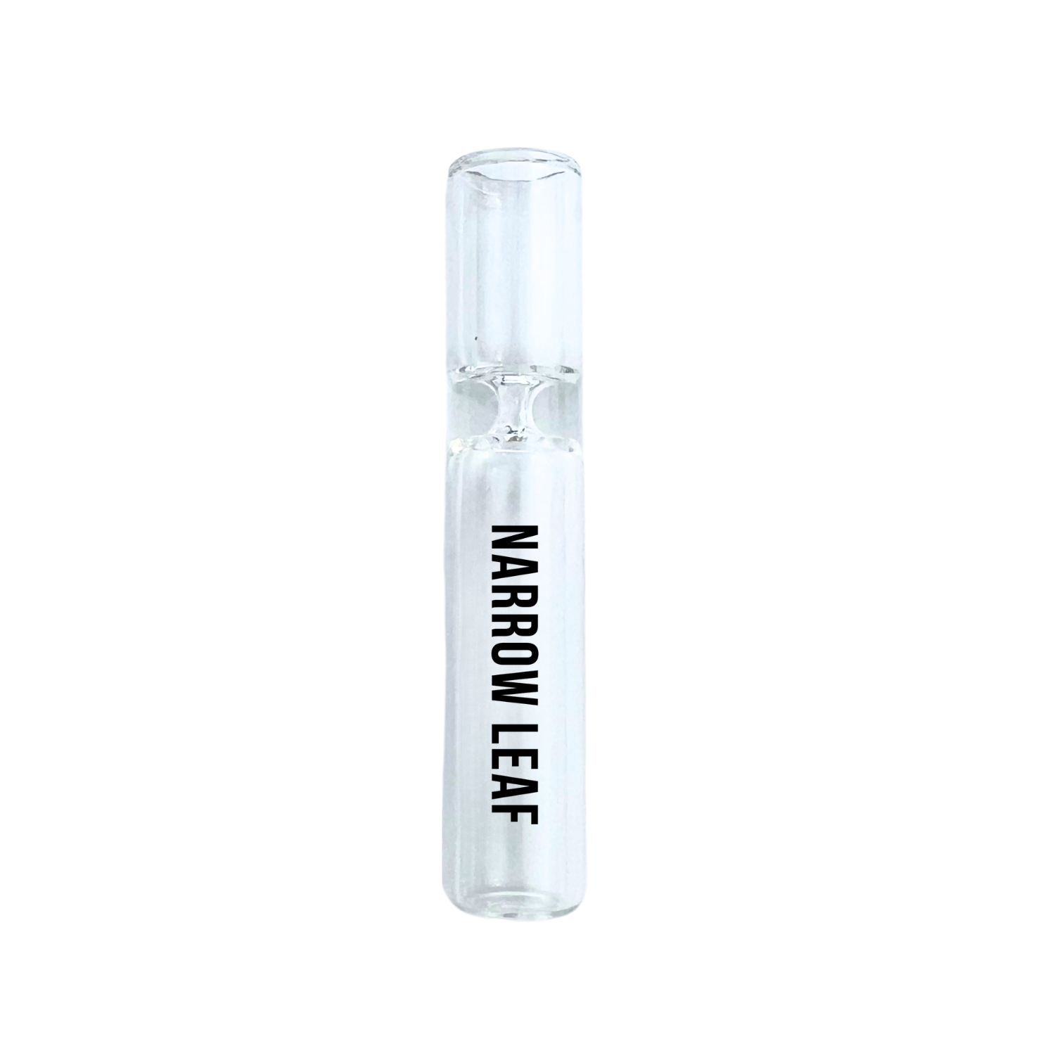 Custom prepack chillum with black printed logo on clear borosilicate glass