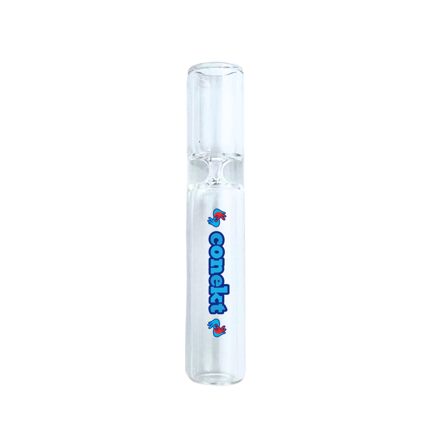 Custom-branded prepack chillum with full-color printed logo on clear glass tube