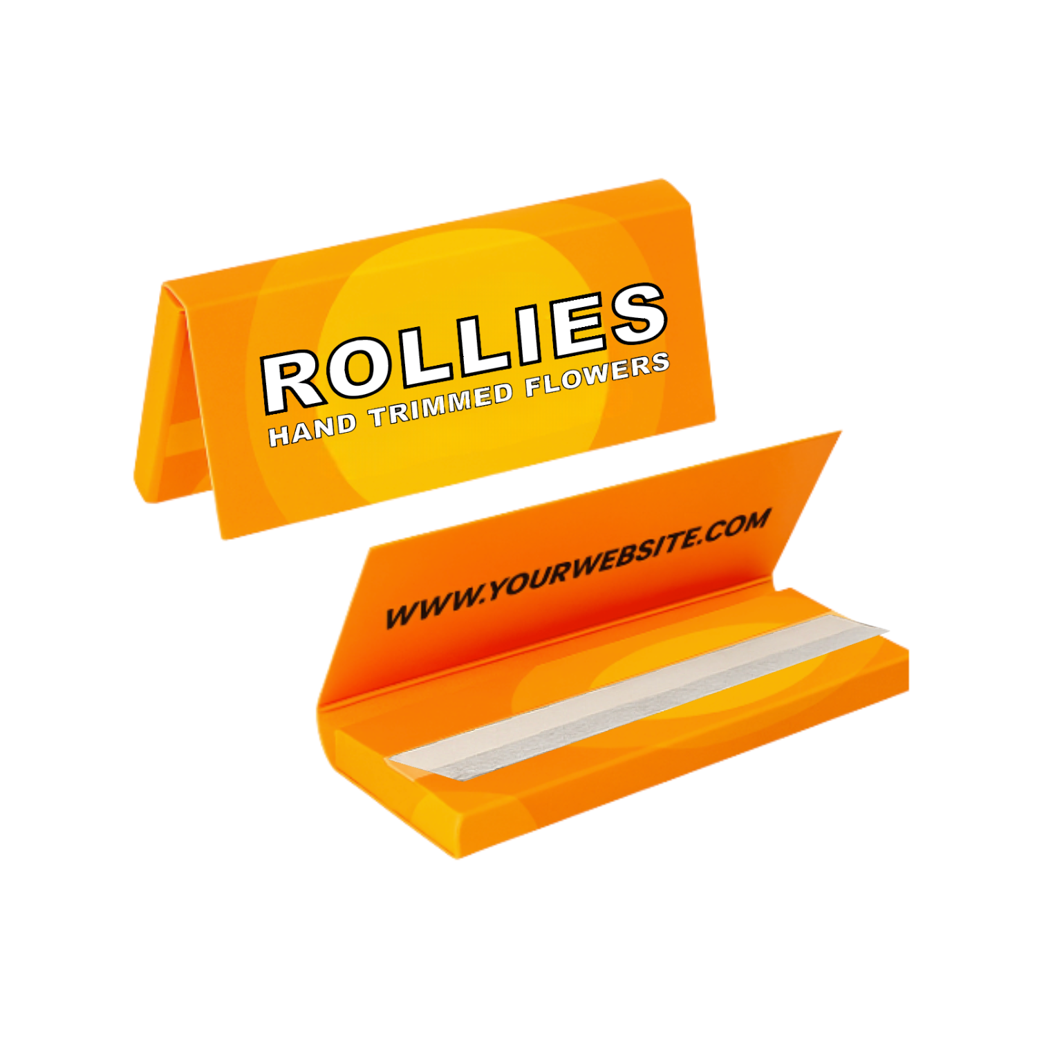 Custom 1 1/4 rolling papers made with organic hemp paper displayed in retail-ready branded packaging.