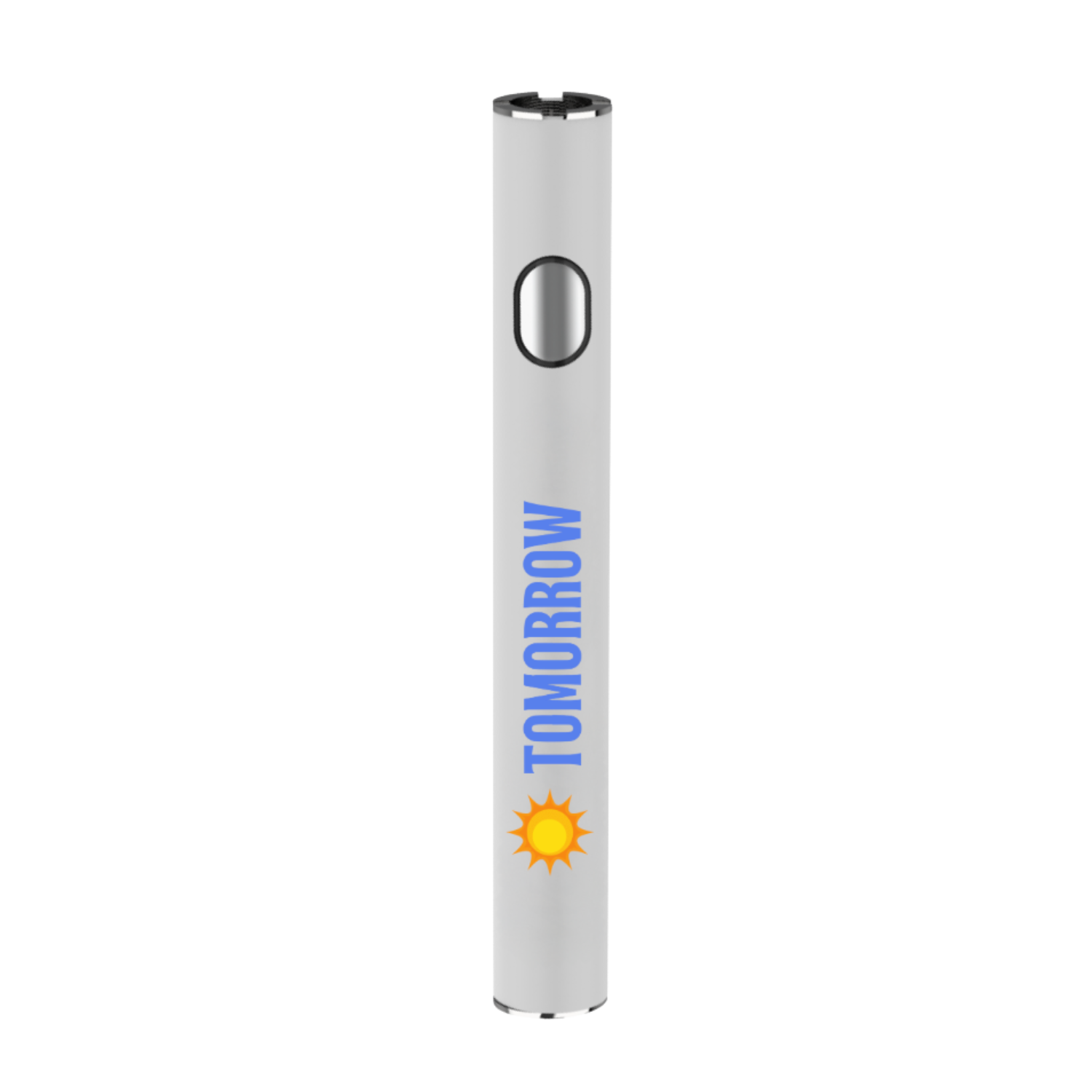 White custom vape battery featuring full-color printed logo for dispensaries