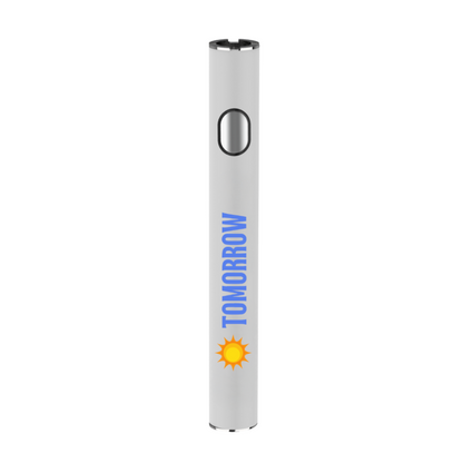 White custom vape battery featuring full-color printed logo for dispensaries