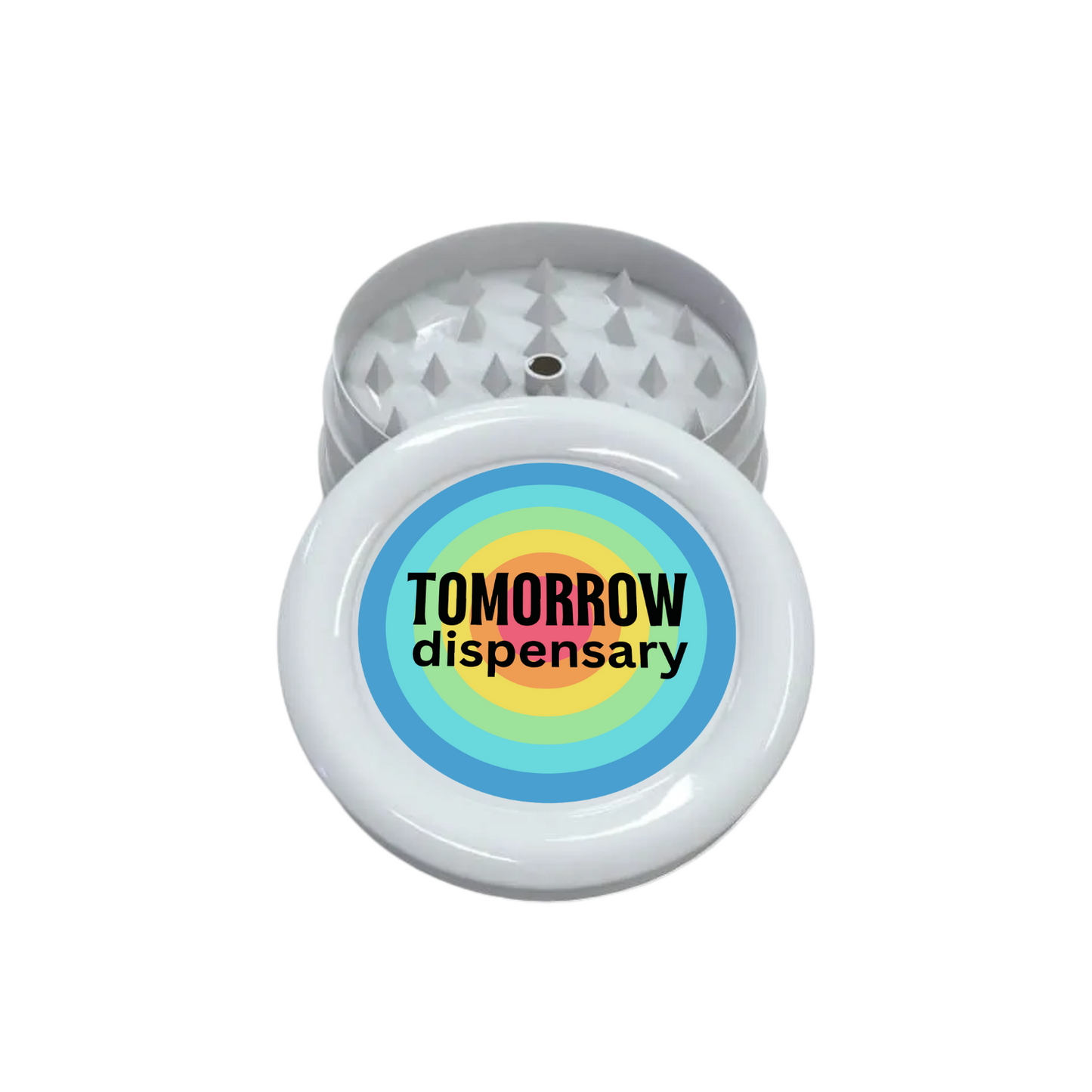 White custom plastic grinder with full color artwork shown from above
