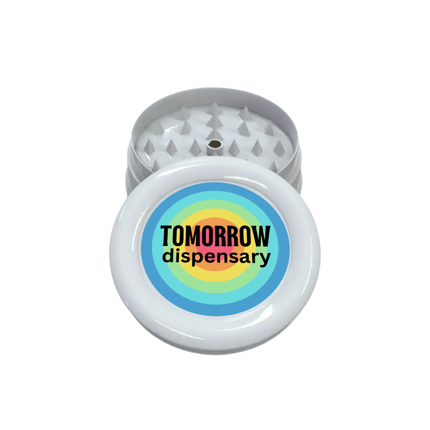 White custom plastic grinder with full color artwork shown from above