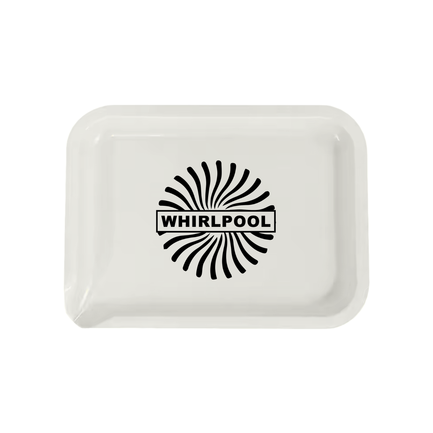 Custom white rolling tray with spout and full-color logo print for dispensaries