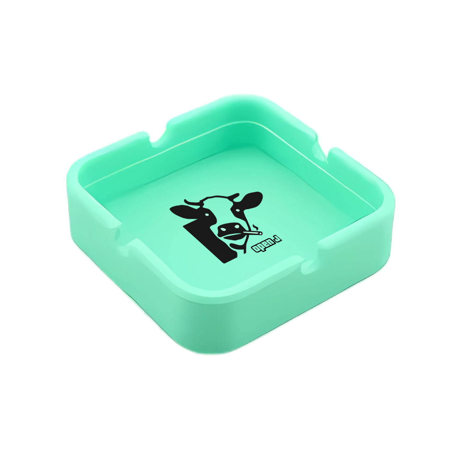 Green custom silicone ashtray with printed logo