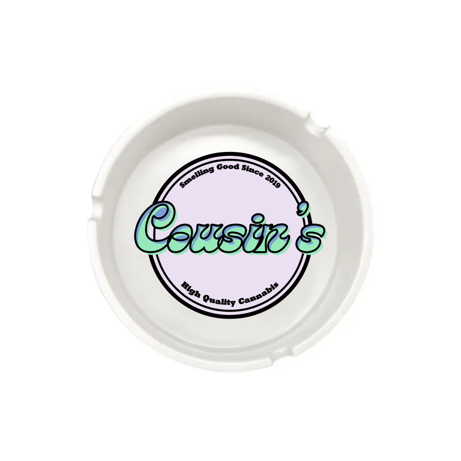 White round ashtray with full color custom print in middle