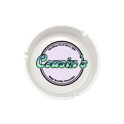 White round ashtray with full color custom print in middle