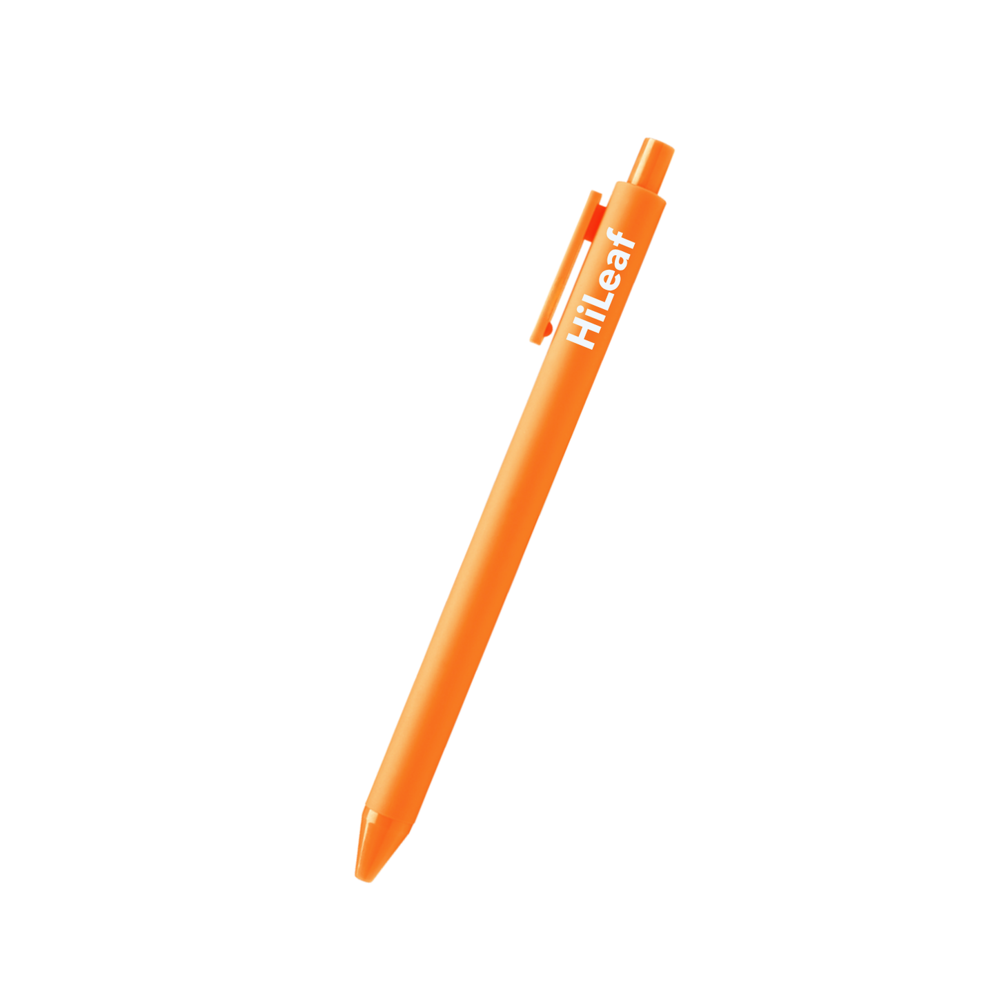 Custom orange branded pen with full-color logo