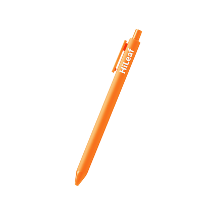 Custom orange branded pen with full-color logo