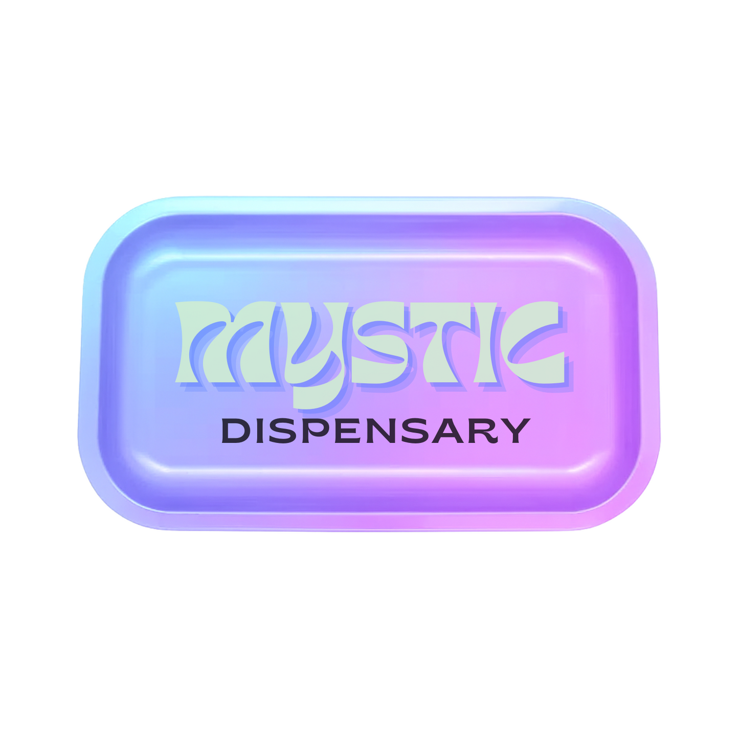 Holographic-style medium metal rolling tray with colorful gradient custom design