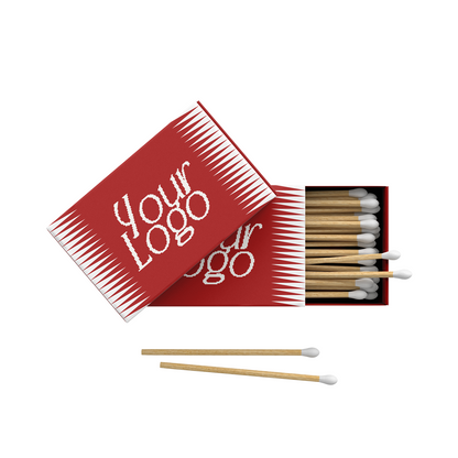 Red custom euro matchbox with white-tipped matches and branded print