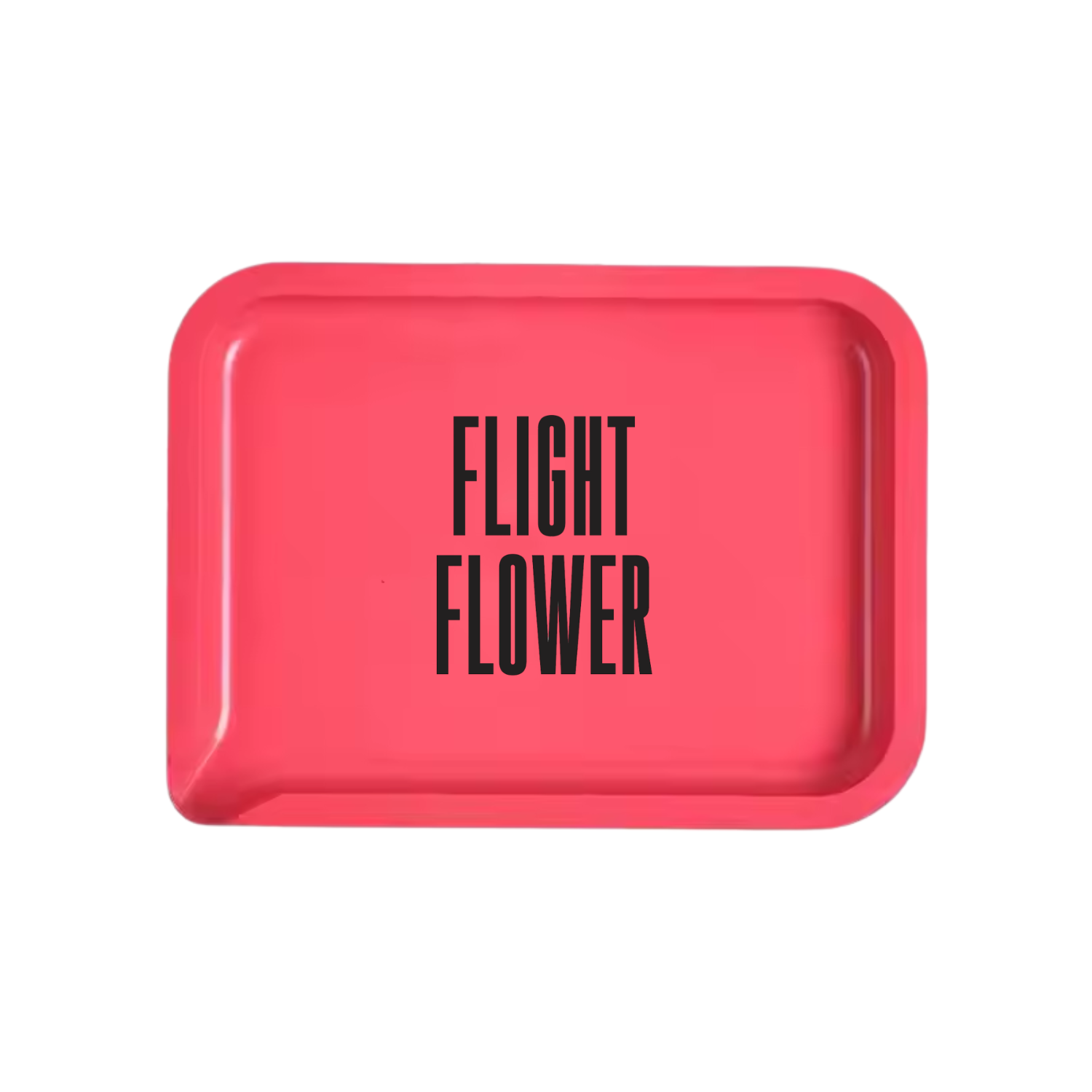 Red branded rolling tray with spout featuring full-color print for marijuana accessory companies