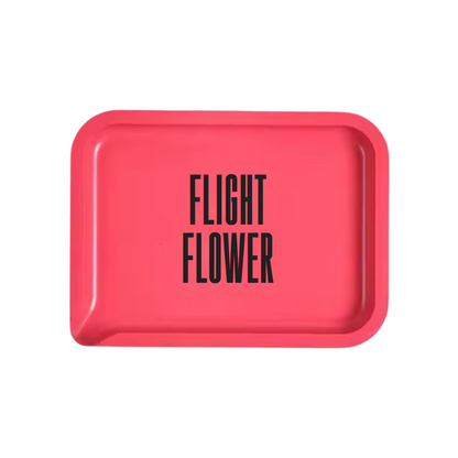 Red branded rolling tray with spout featuring full-color print for marijuana accessory companies