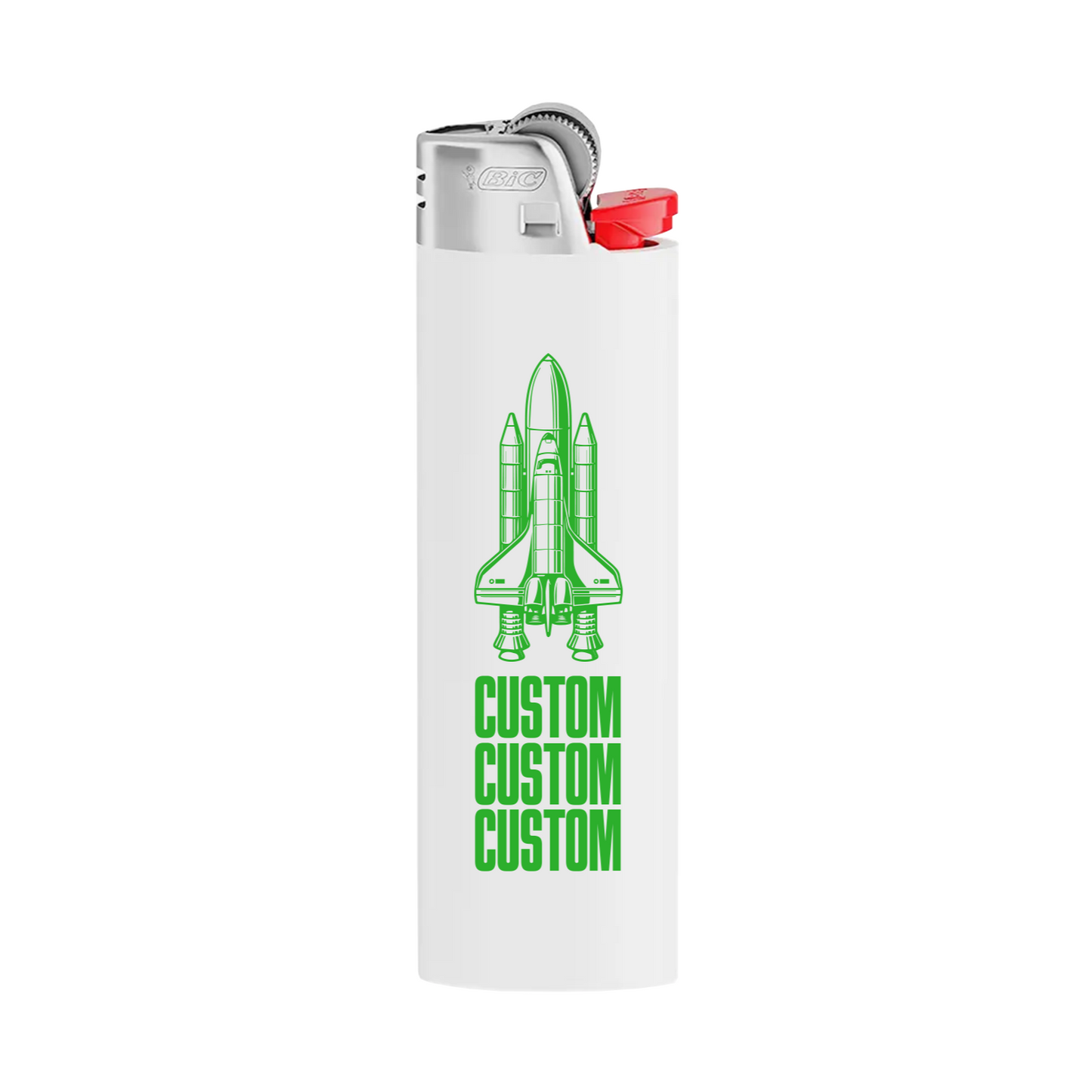 White Bic lighter branded with light green logo