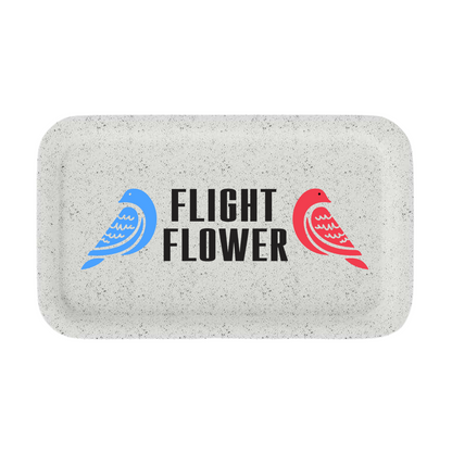 White biodegradable hemp rolling tray with full-color custom logo design