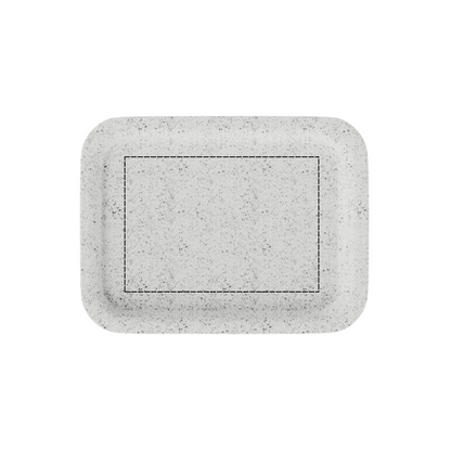 White hemp rolling tray showing outlined print area for logo customization